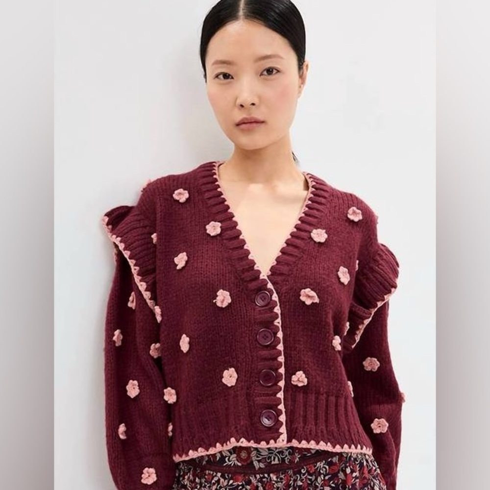 FARM RIO- Floral Knit Burgundy Sweater NEW WITH TAGS